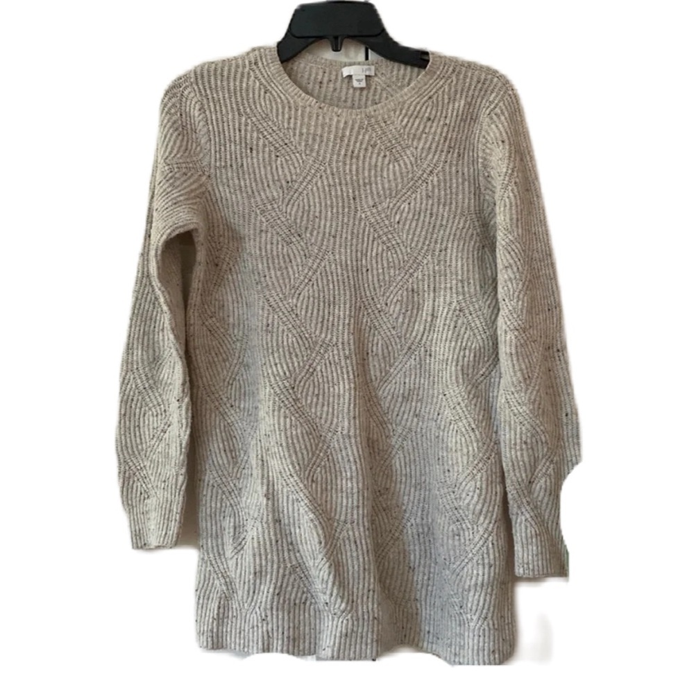 J. Jill Cable Knit Confetti Cream Tunic Sweater Ivory Size Small Braided Coastal